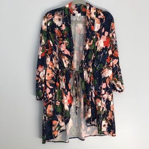 KIYONNA Navy/Pink Floral Drawstring Cardigan